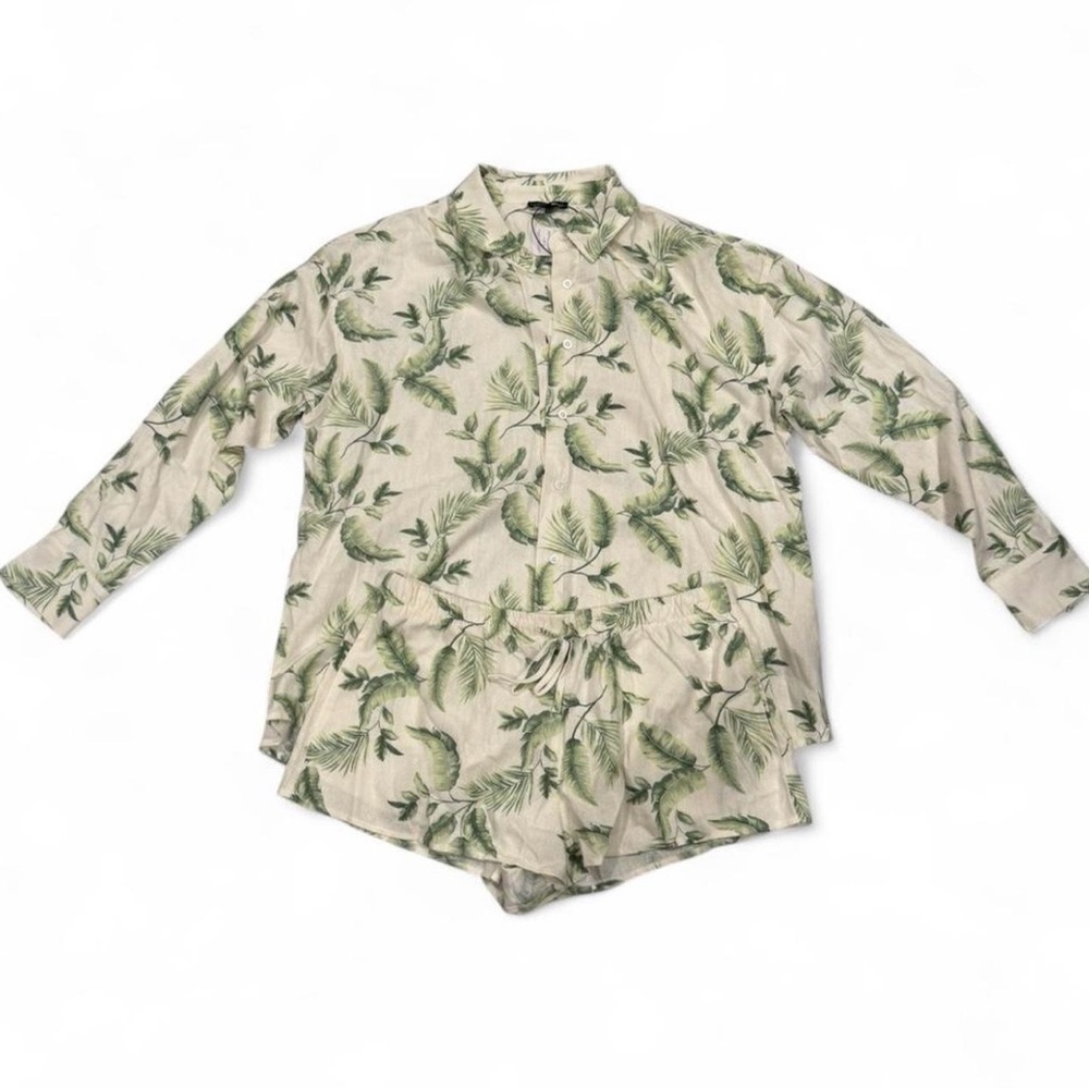 Women’s Tropical Leaf Print Long-Sleeve Shirt + Shorts